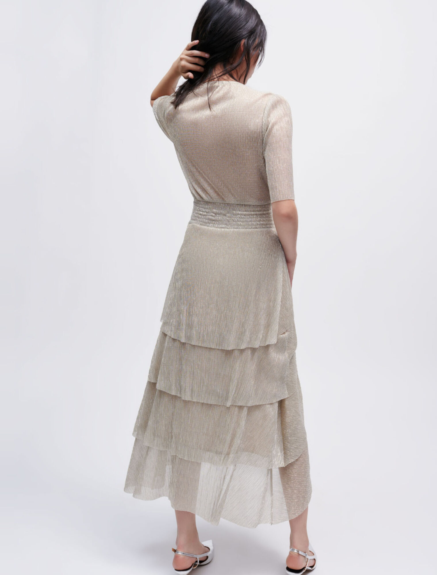 Full lamé dress with ruffles