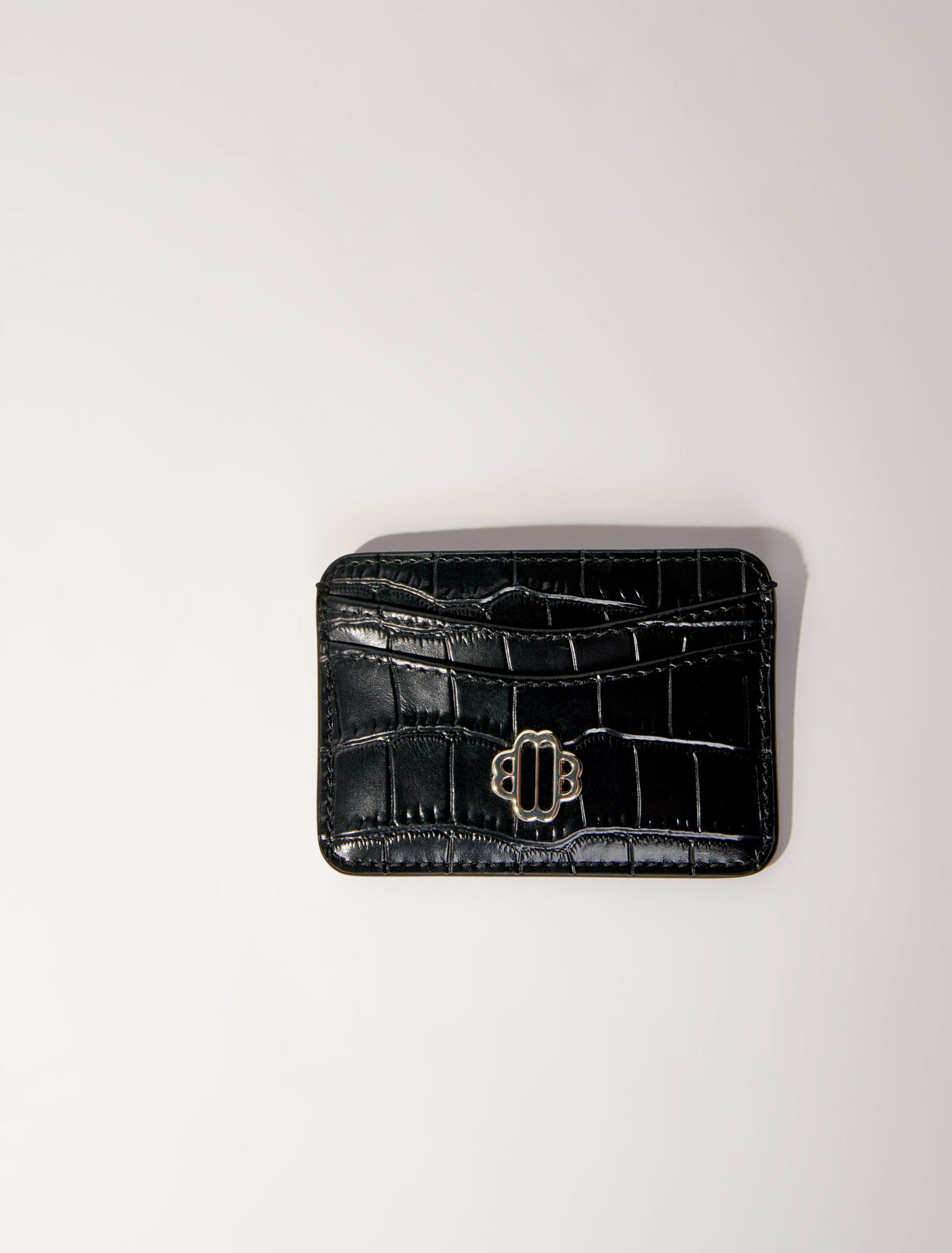 Mock croc embossed leather card case