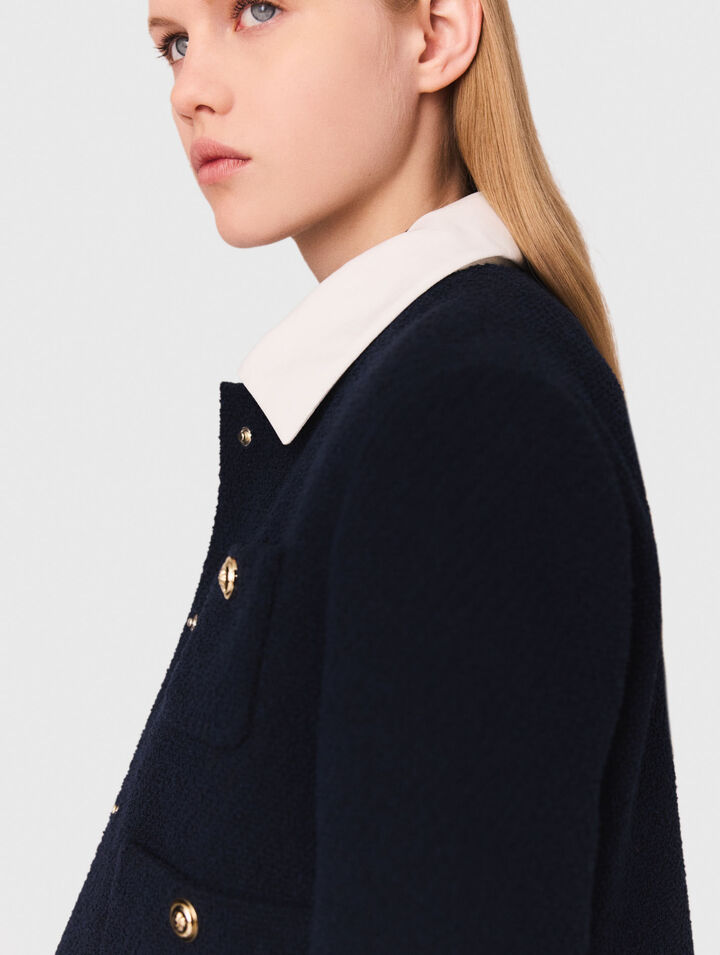 Short tweed jacket, removable col