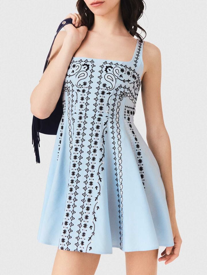 Short embroidered linen-blend dress