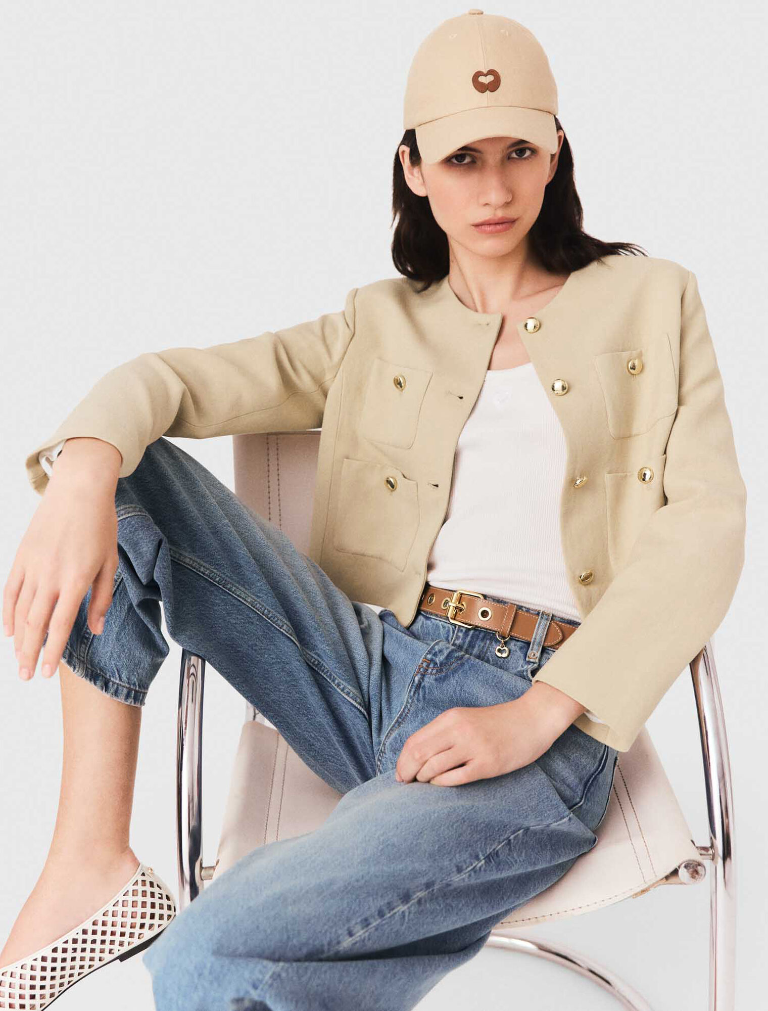 Short linen blend jacket