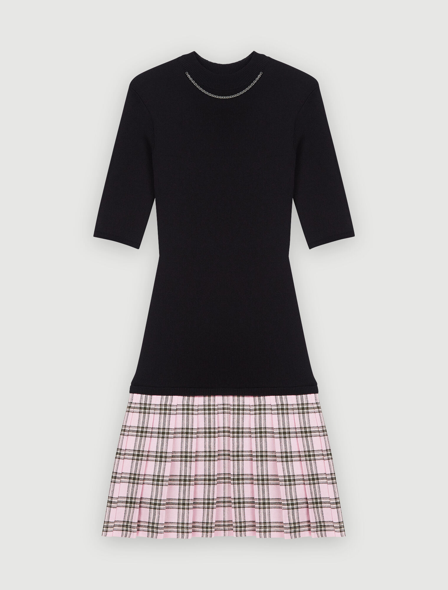 Checked wool and knit dress