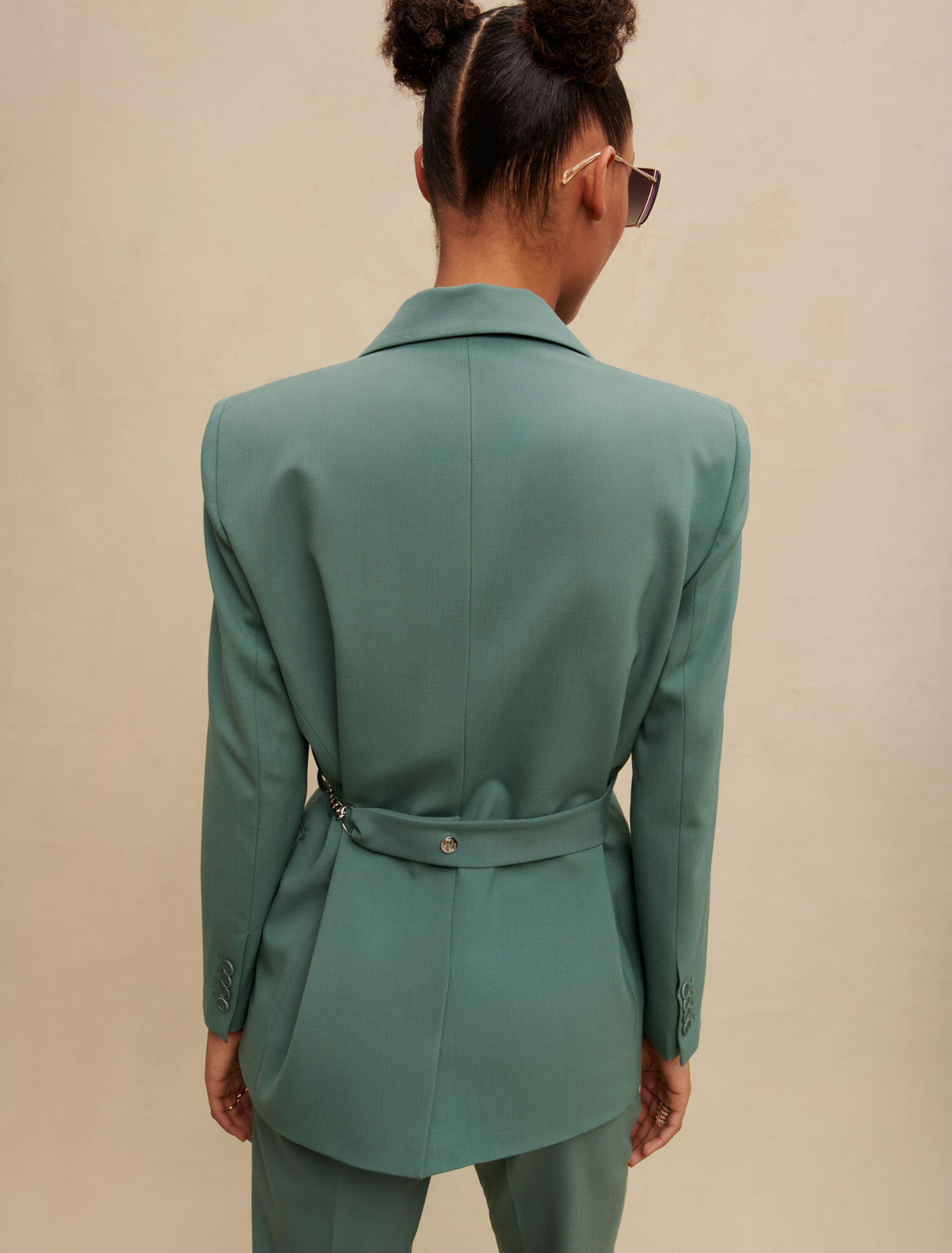 Tailored jacket with chain belt