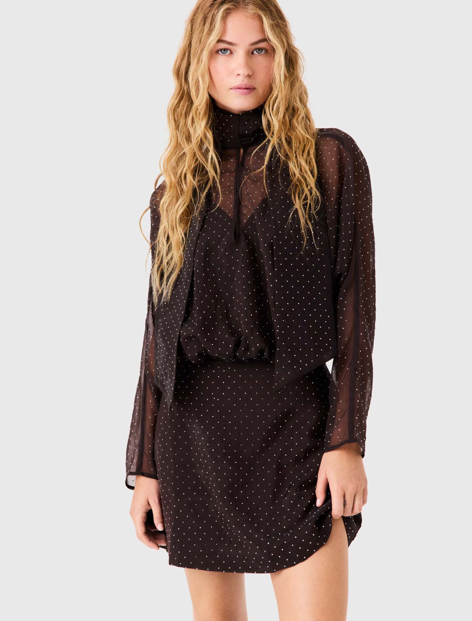Short rhinestone tie-neck dress
