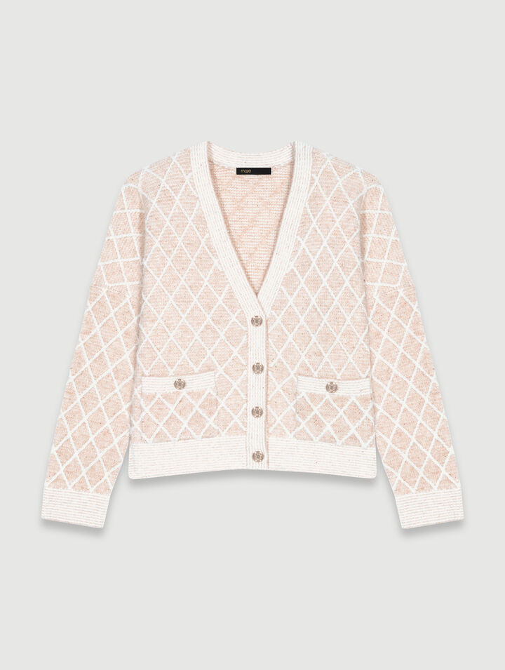Checked knit cardigan