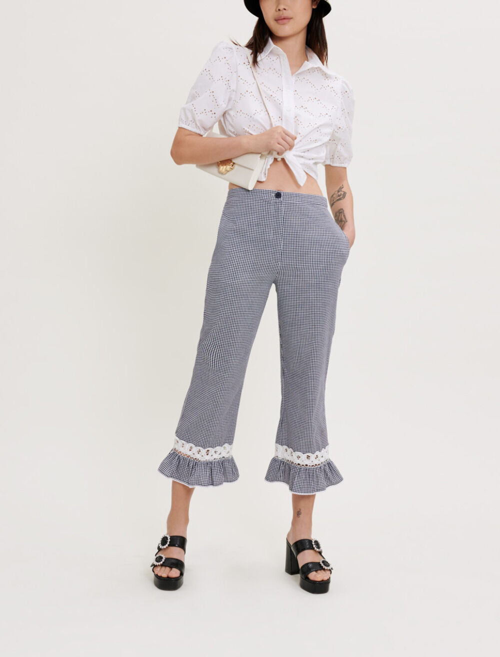 Gingham and lace pants Pants Jeans Maje