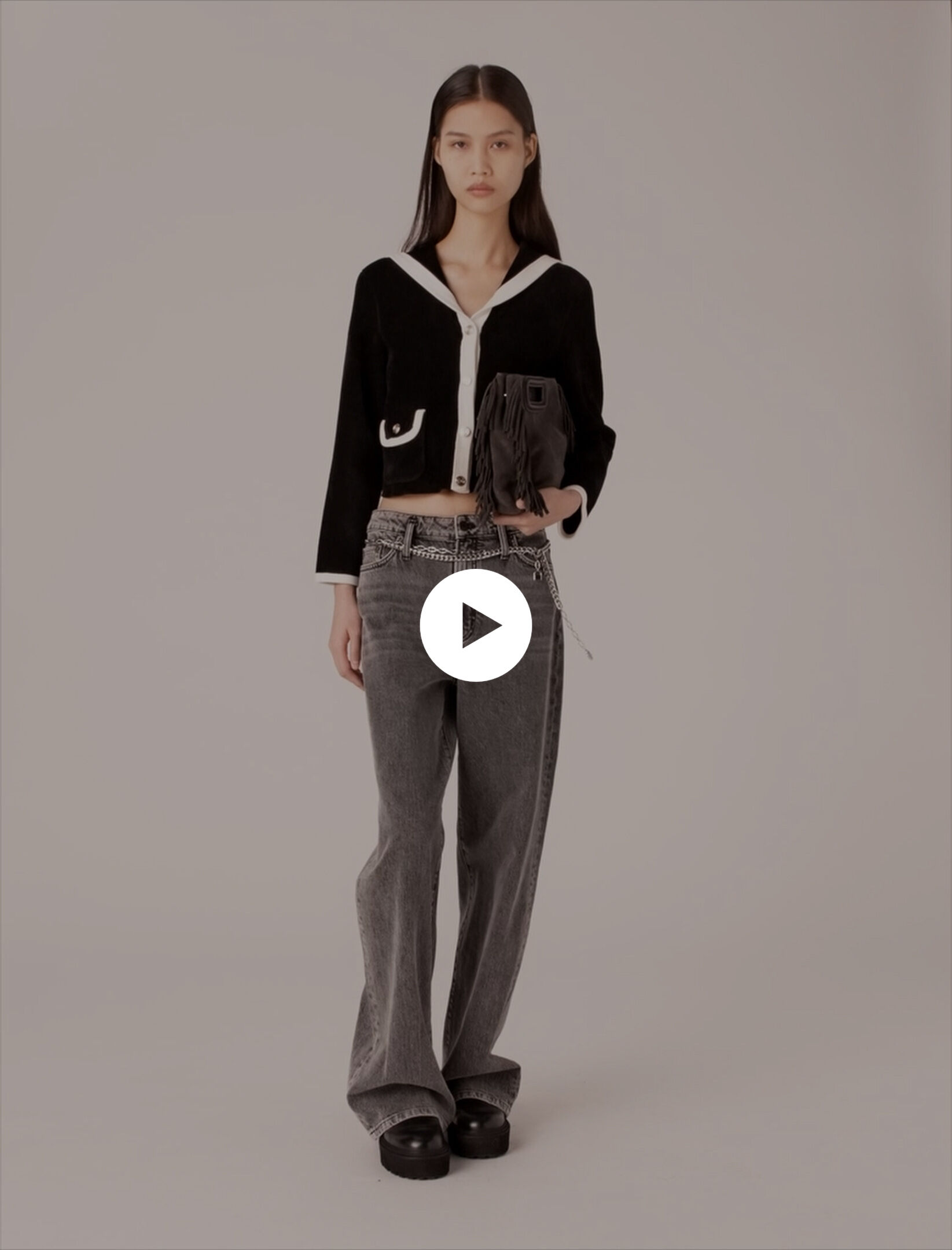 Velvet-effect cardigan Black / Gray for Women | Maje