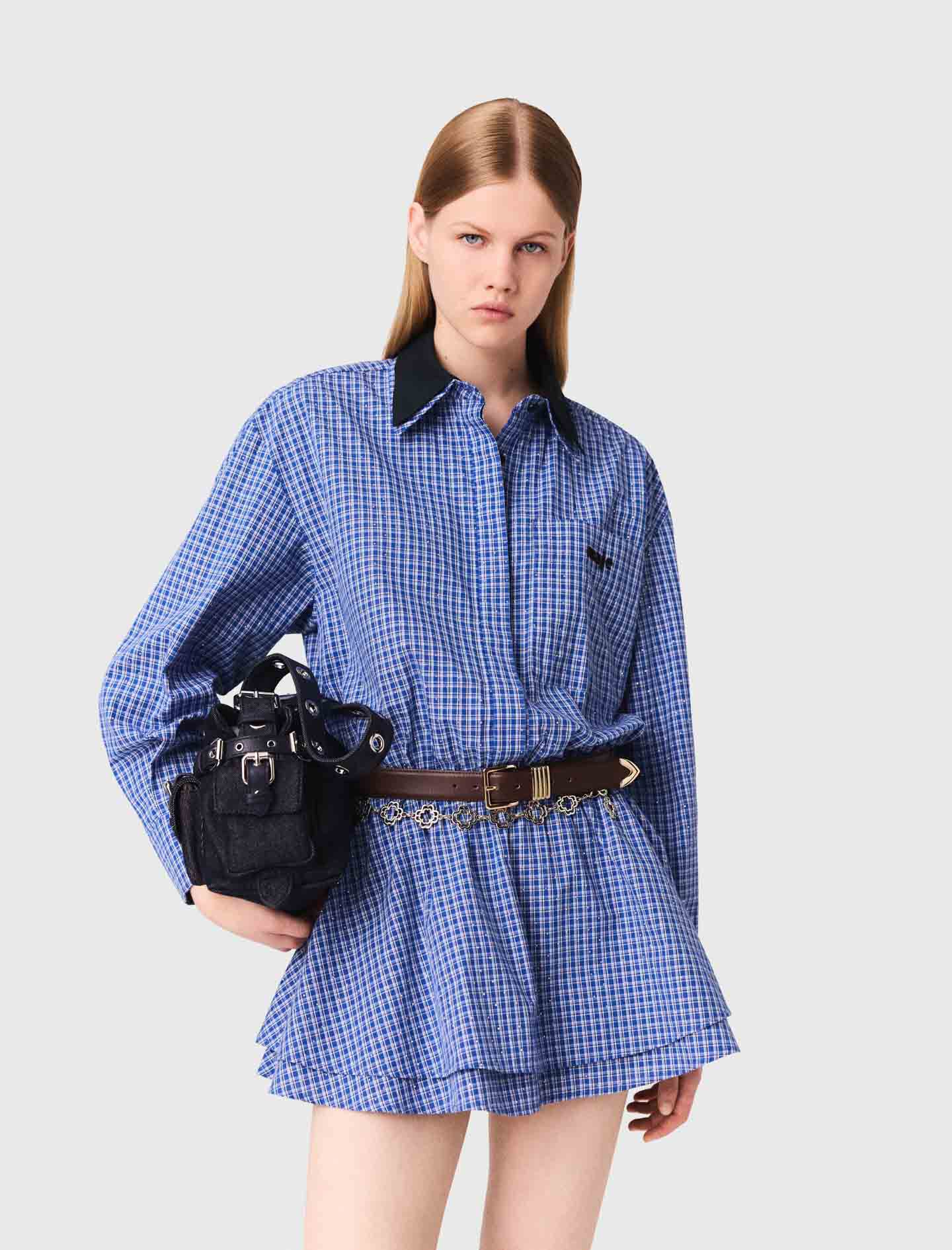 Stretch cotton rhinestone suit Blue for Women | Maje
