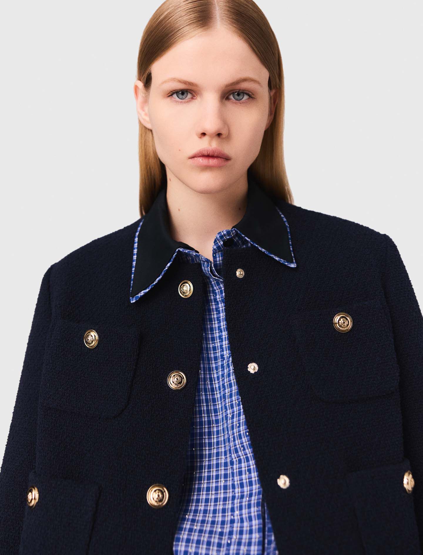 Short tweed jacket, removable col Blue for Women | Maje