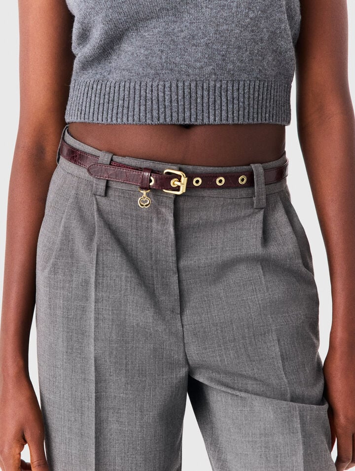 Slim leather belt with eyelets