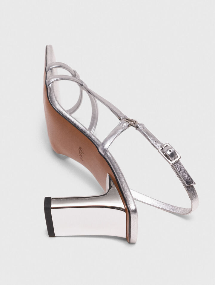 Metallic strappy heeled sandals