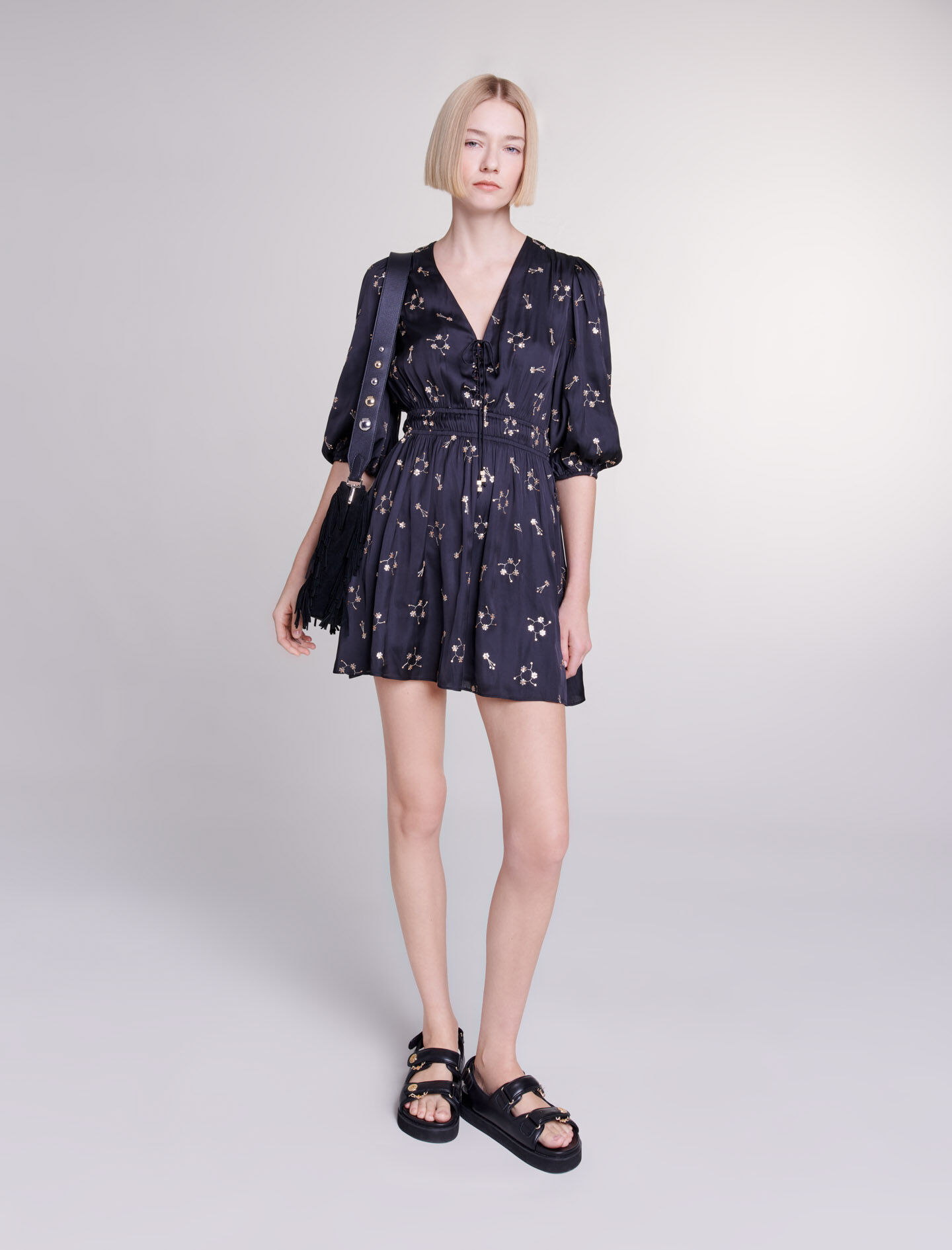 Maje short printed dress with jewel cheap