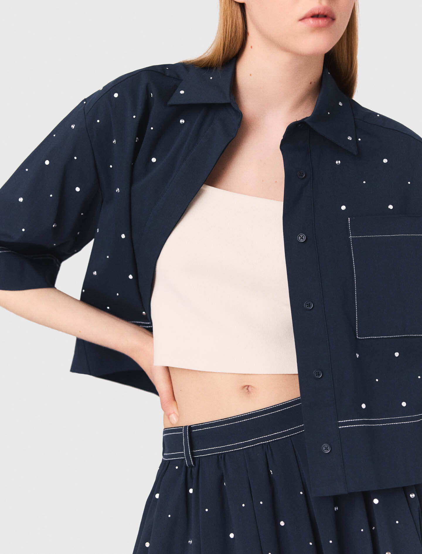 トップス mai Cropped shirt with studs Blue for Women | Maje