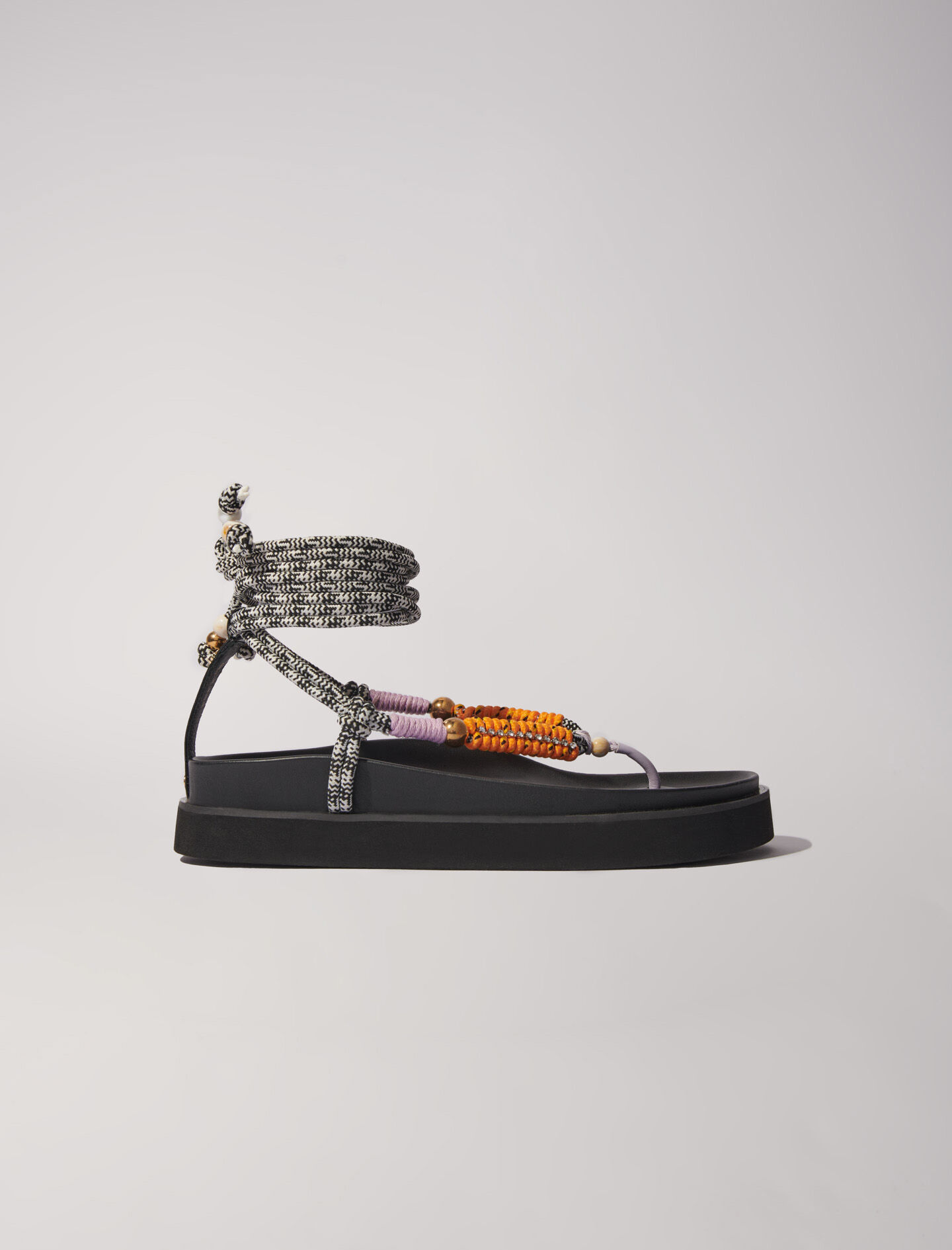 MAJE [マージ] Woven Strap Flat Sandals Flat leather sandals Black / Gray For Women | Maje