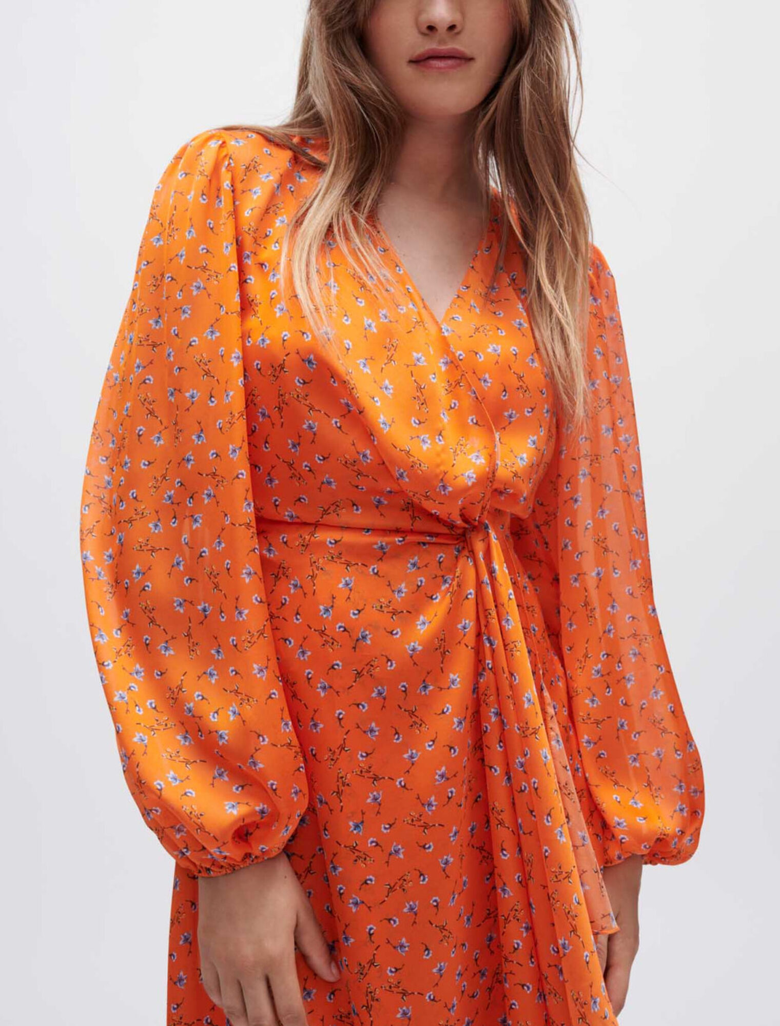 Floral-print satin dress