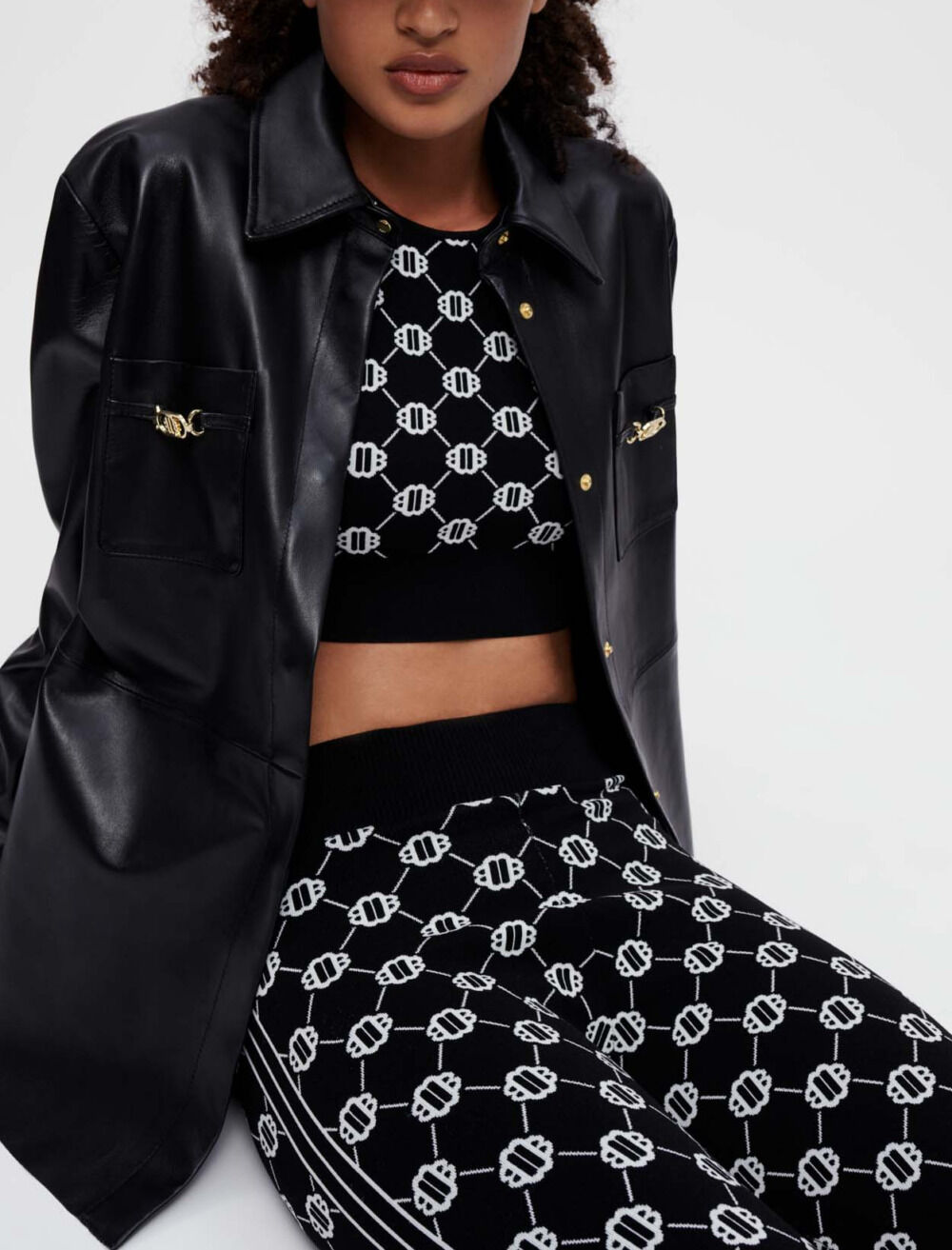 Black leather shirt with gold horsebits Black / Gray for