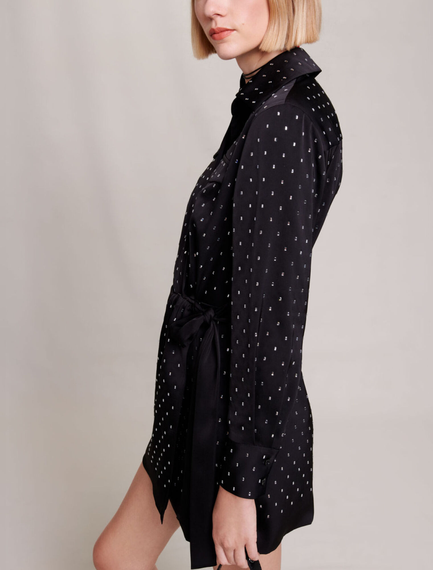 Short satin-effect rhinestone dres