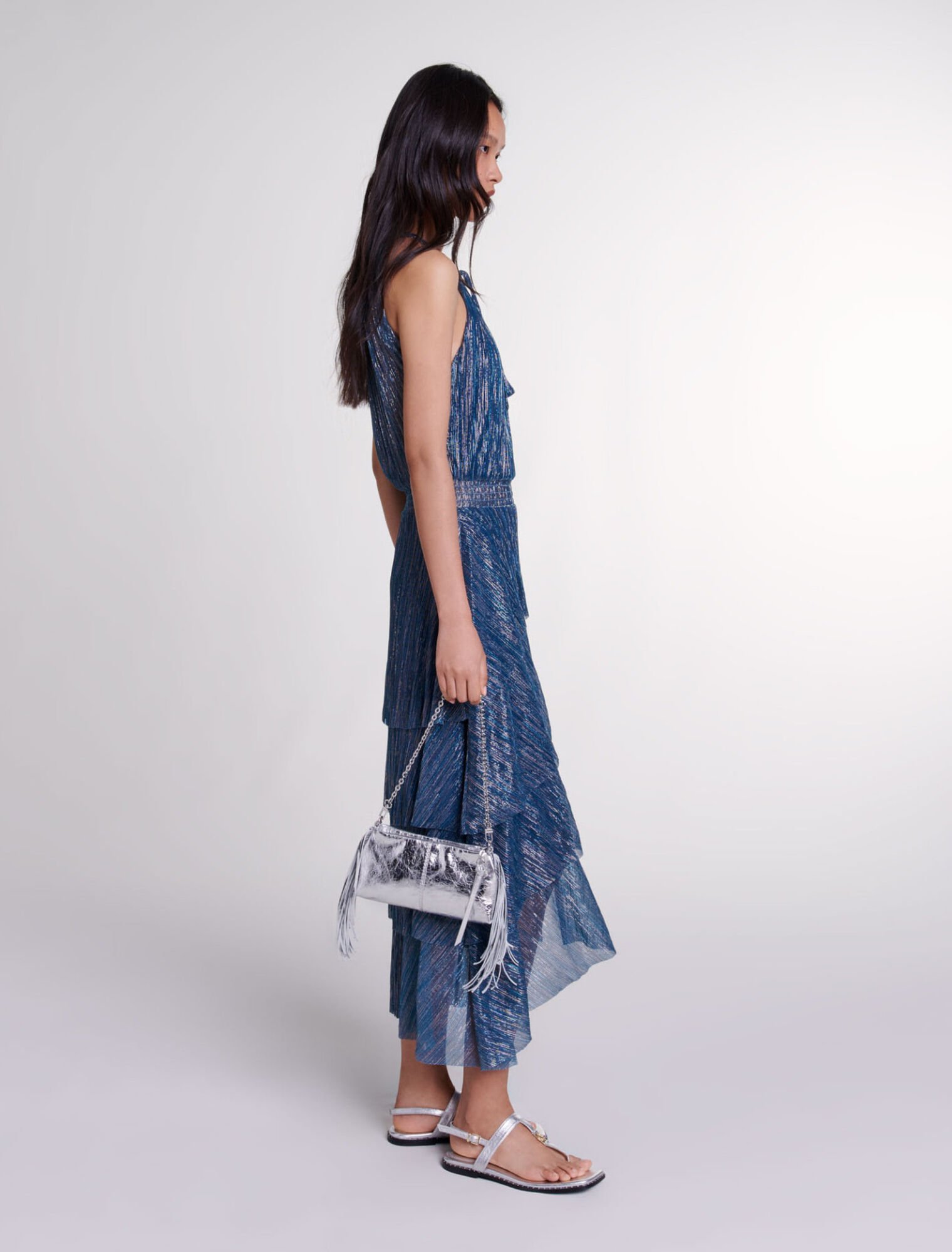 Ruffled lam&eacute; maxi dress