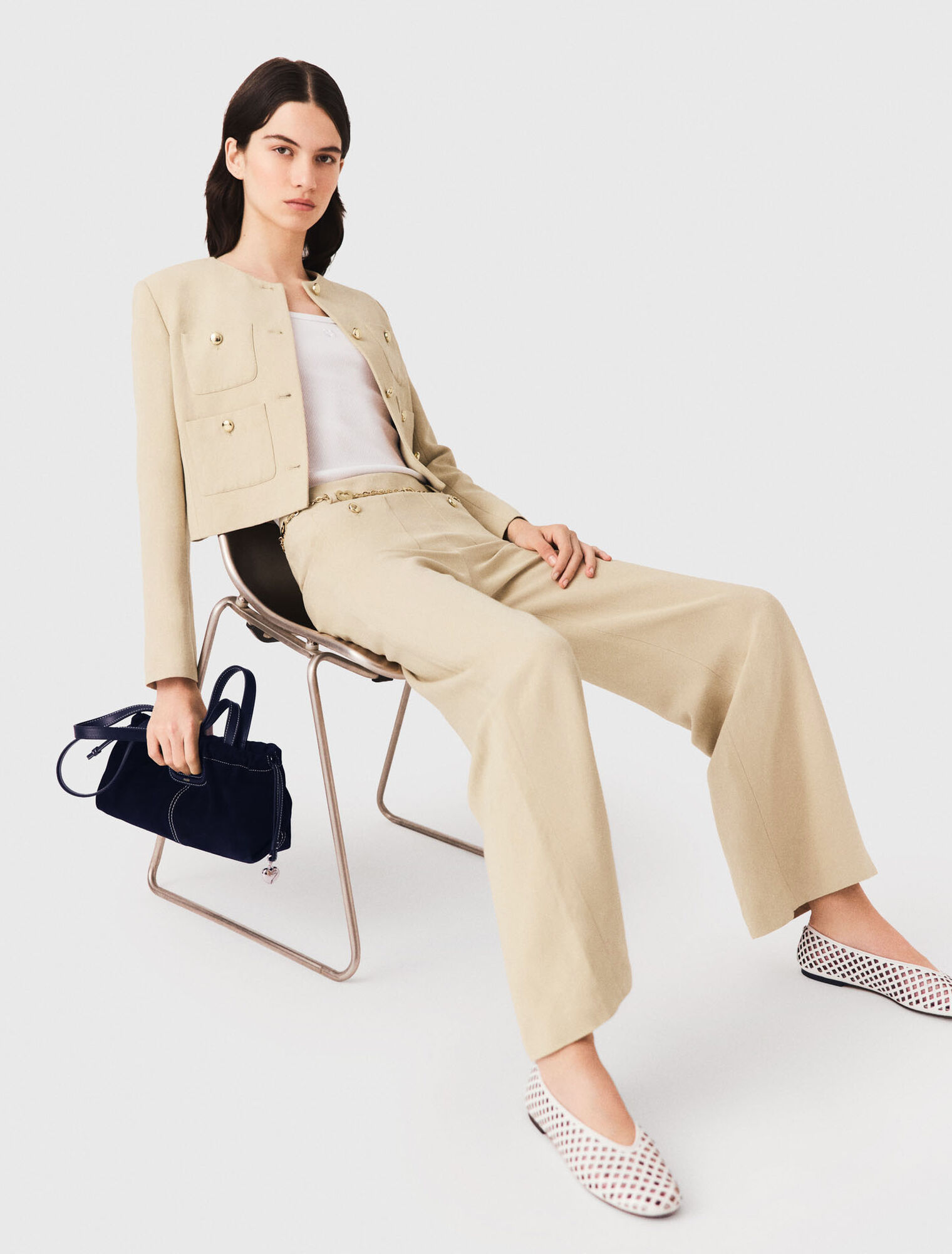 Linen blend suit trousers