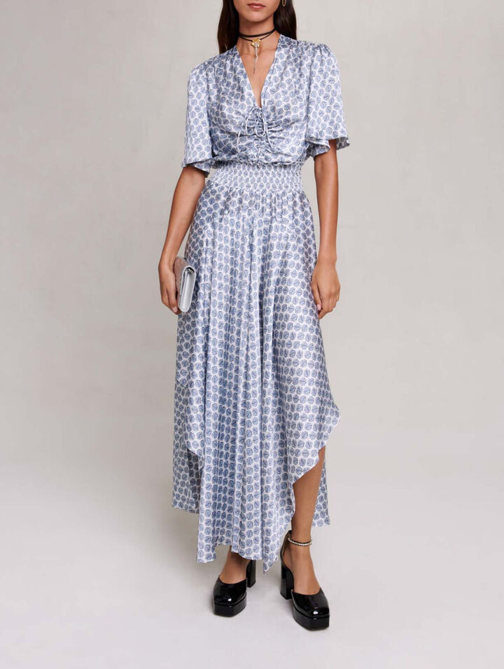 Long asymmetric satin dress