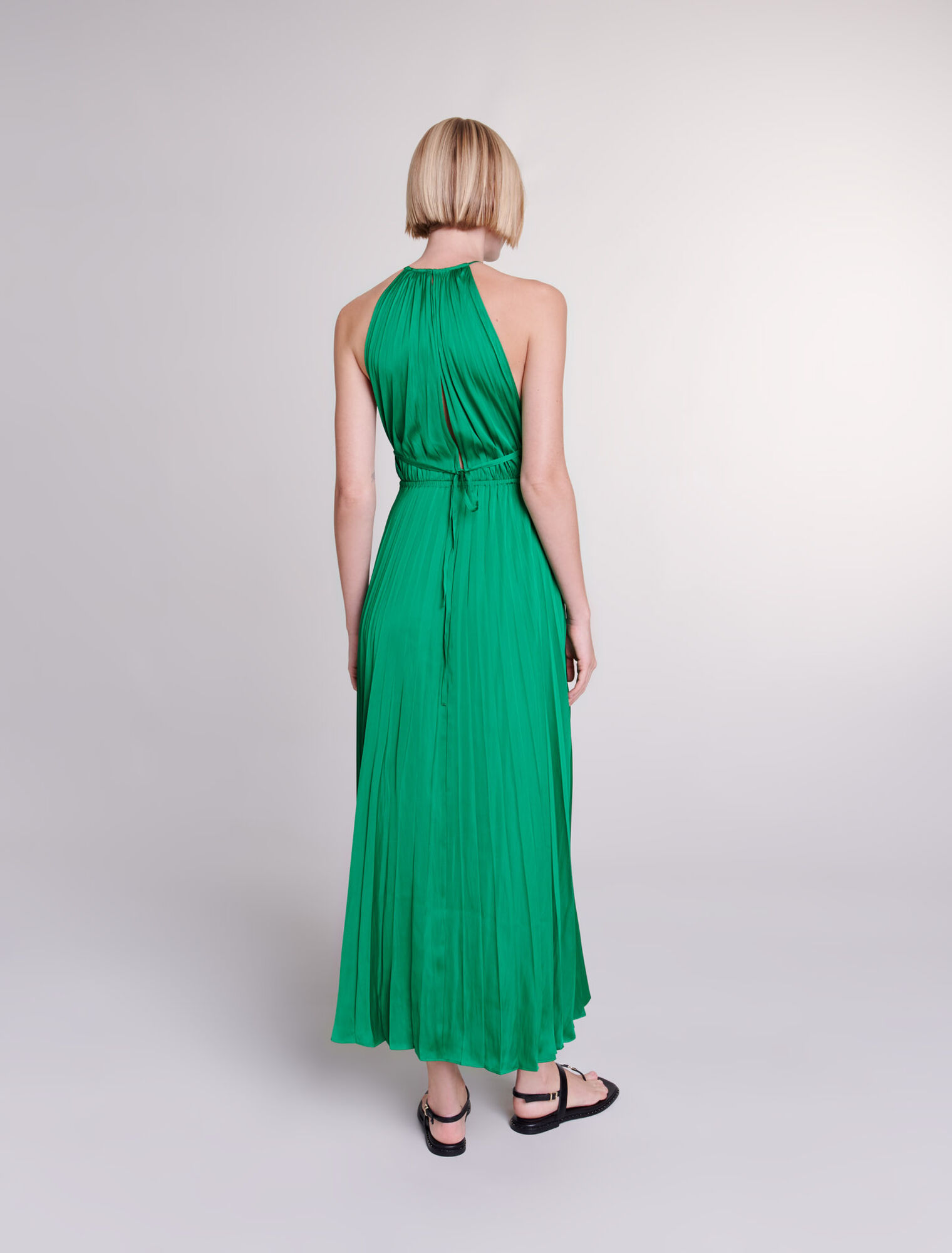 Pleated satin maxi dress