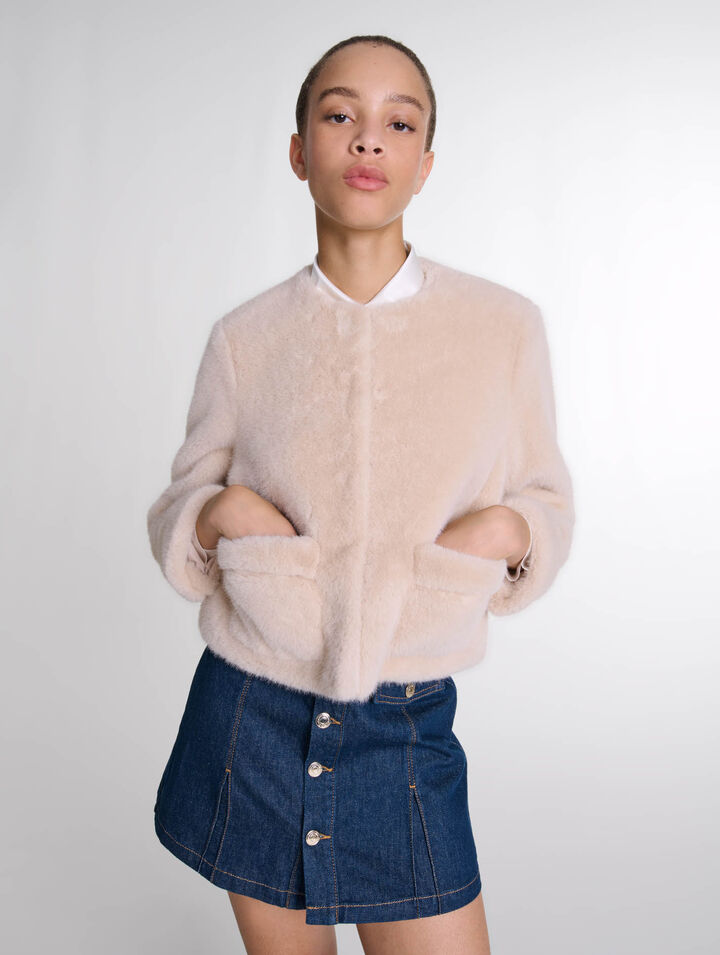 Cropped faux fur jacket