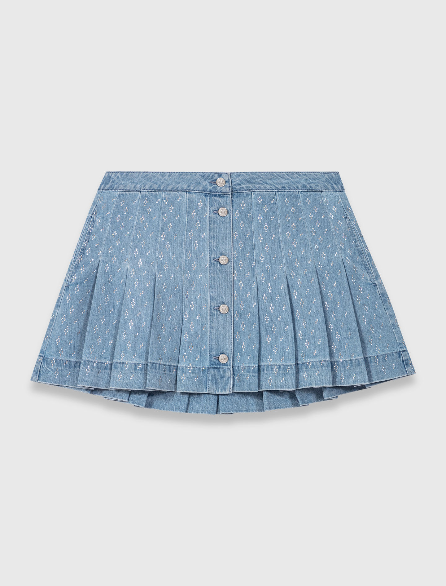 Rhinestone pleated denim skirt Blue for Women | Maje