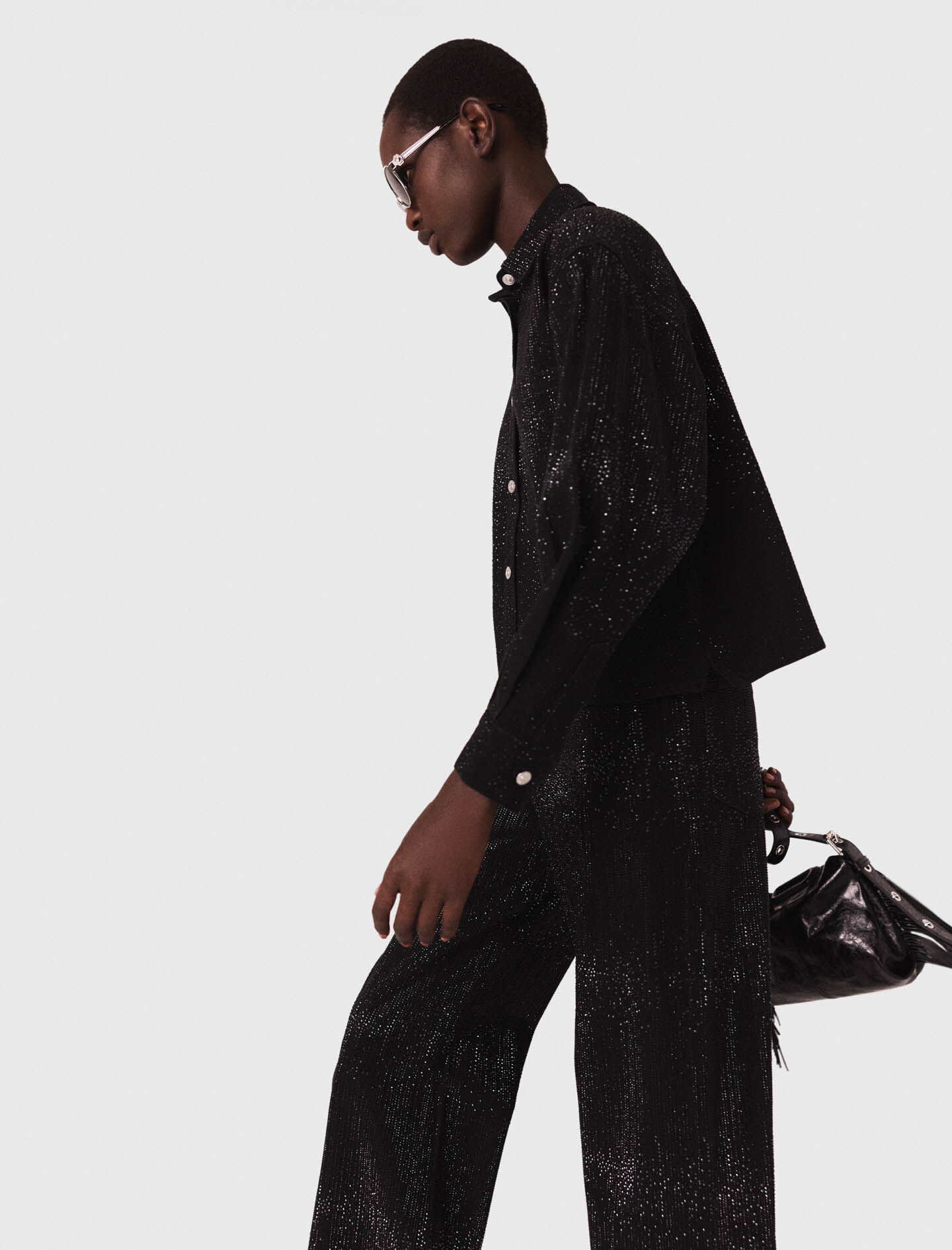 Rhinestone denim shirt Black / Gray for Women | Maje