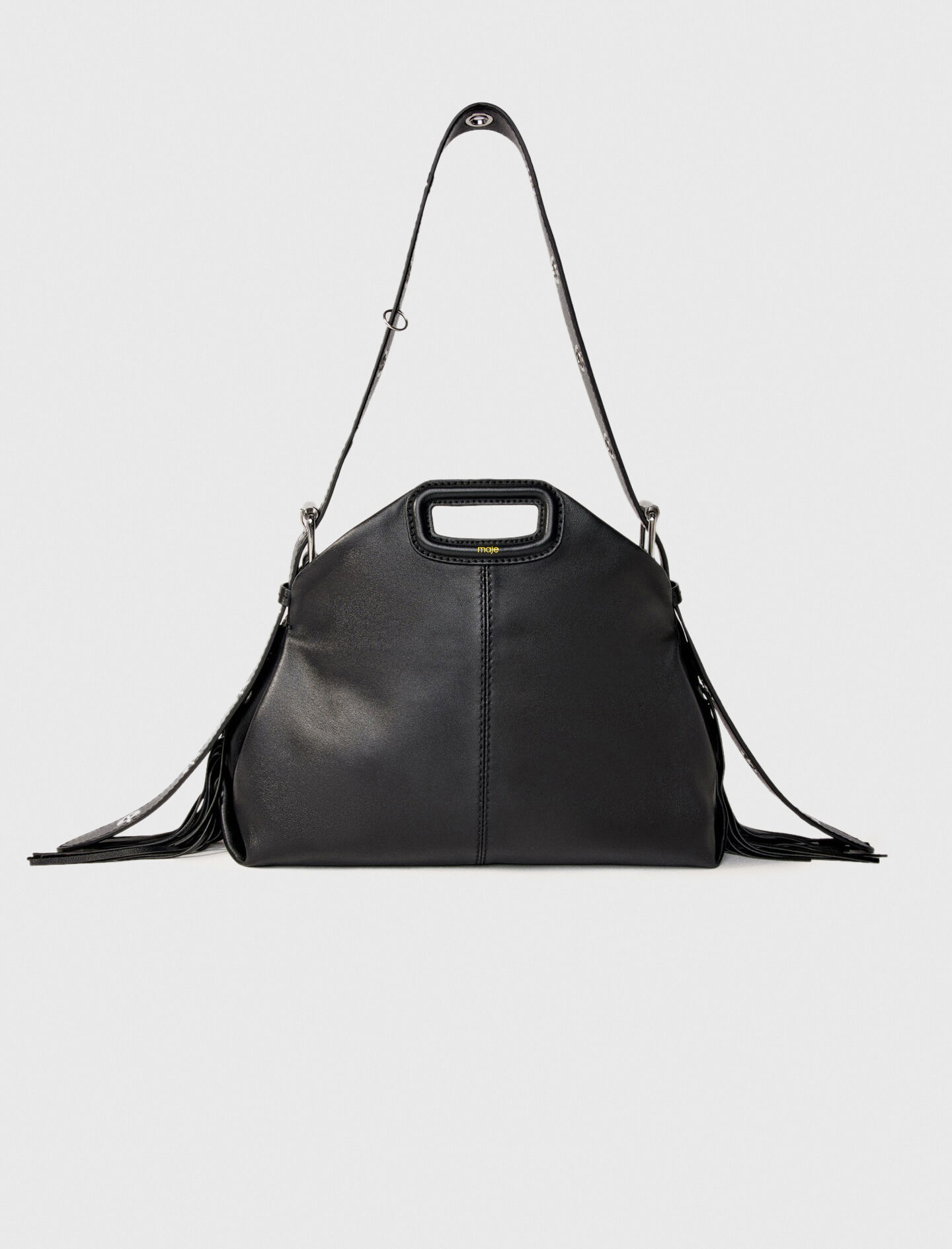 【MAJE】MISS M ミニバッグ 天然レザー×フリンジ : ブラック Miss M Mini embossed leather bag Black / Gray for Women | Maje