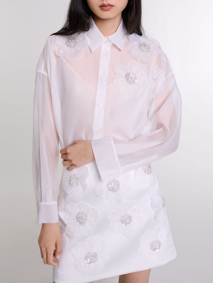 Beaded satin floral skirt