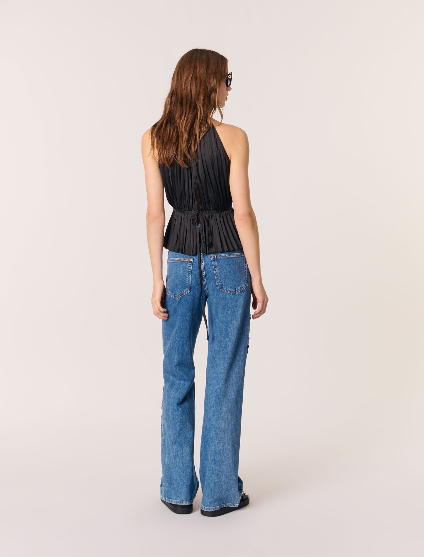Pleated satin top Black / Gray for Women | Maje