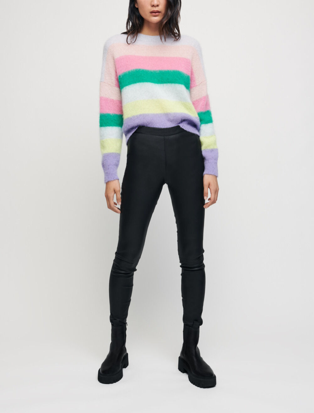 Stretch high waisted leather leggings Offline Pants Maje