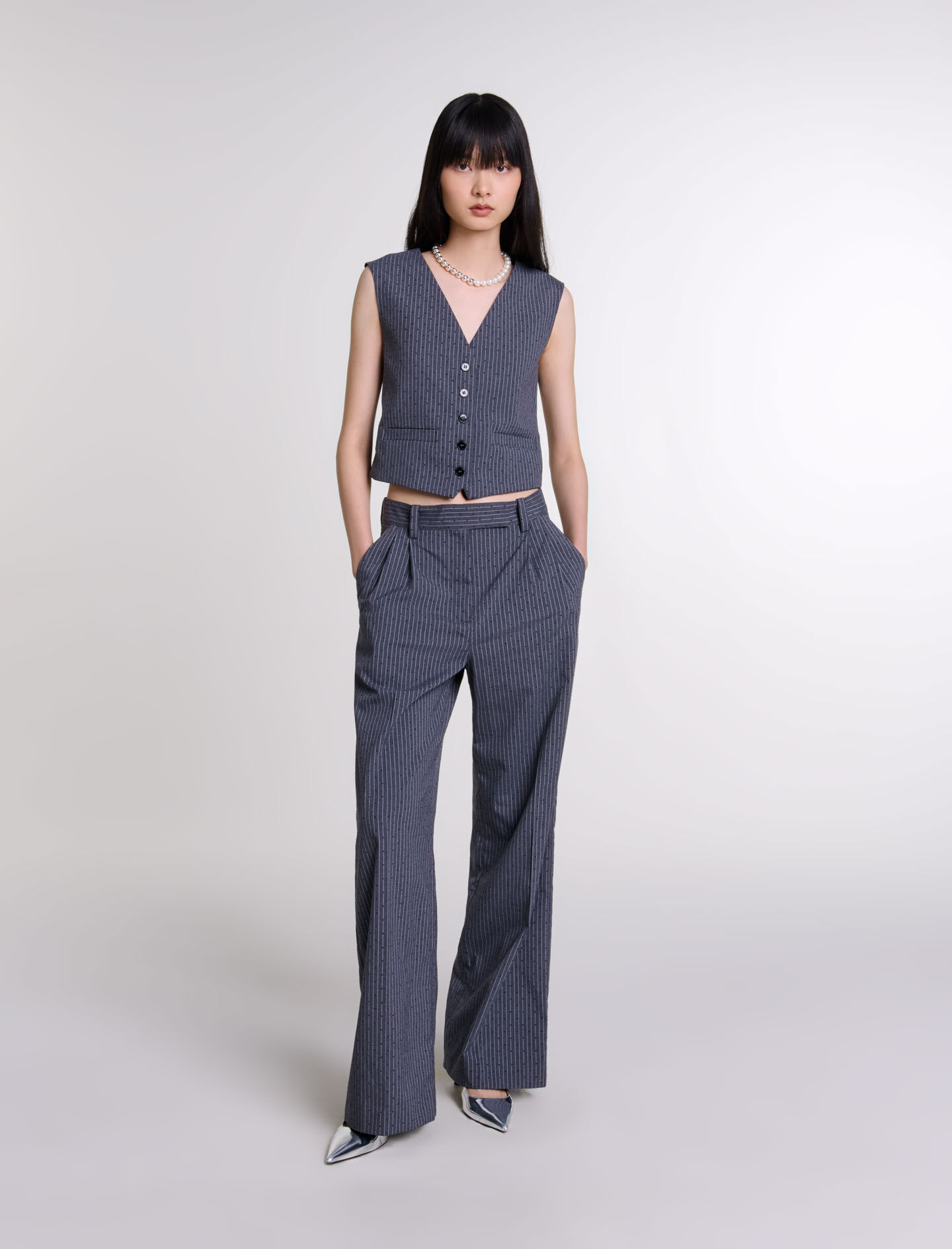 Rhinestone suit trousers - High waist trousers | Maje Rhinestone suit trousers - High waist trousers | Maje