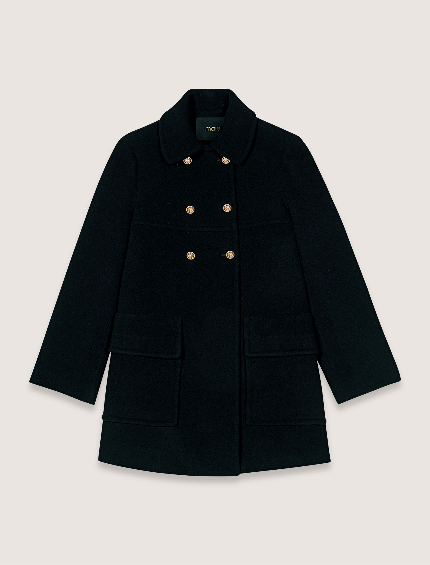 Mさま専用maje ブラック ダブルブレスト肉厚コート 36 美品 DOUBLE BRESTED SHAGGY MUFFLER COAT / ダブルブレストシャギー