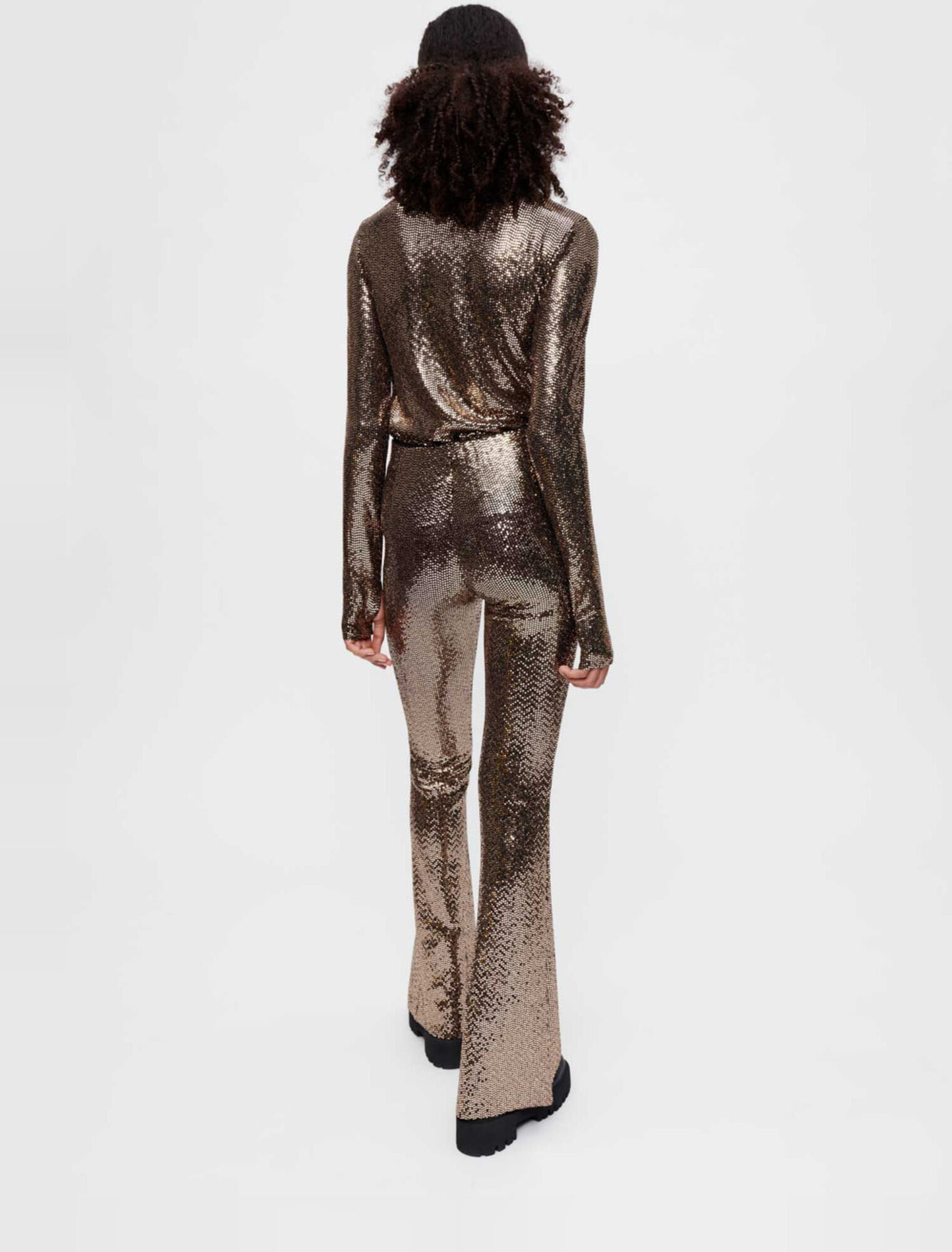 Sequin stretch and flare pants