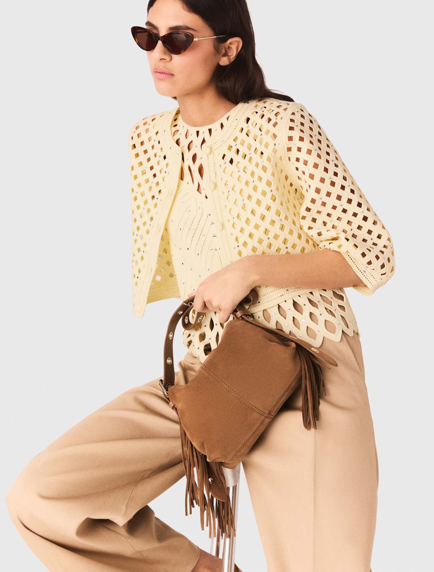 Rhinestone crochet cardigan