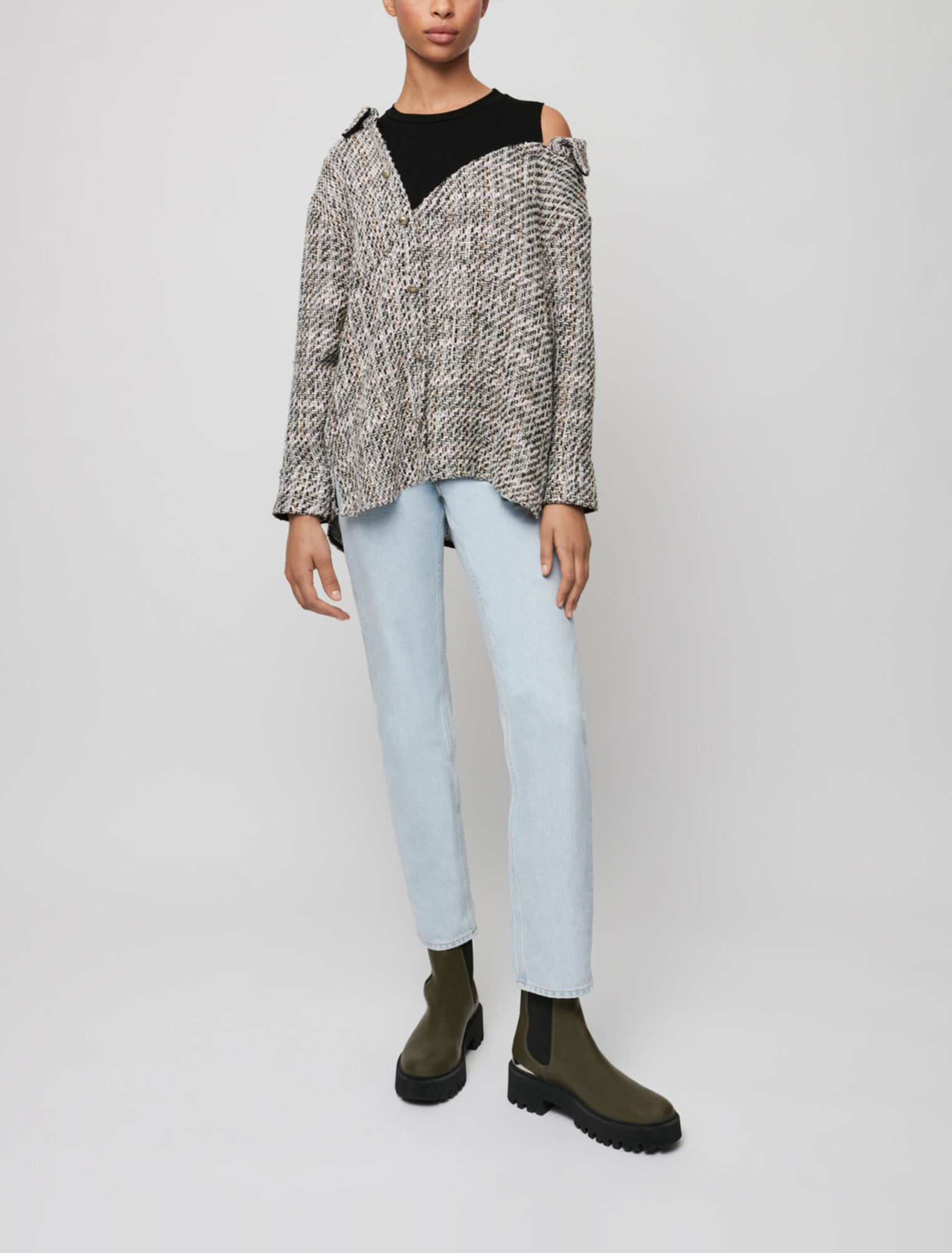Trompe-l'oeil tweed shirt
