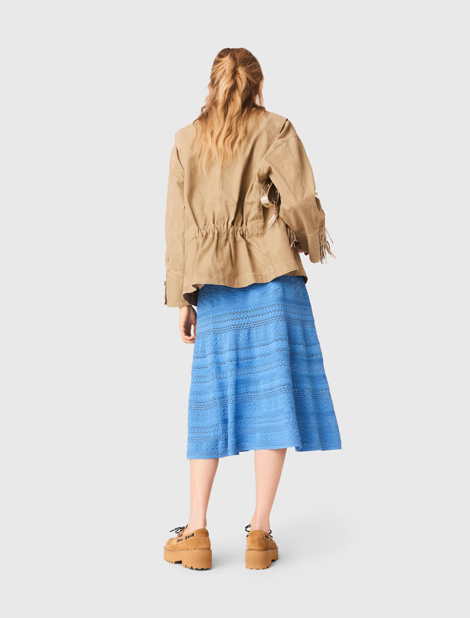 Denim jacket with pleated back