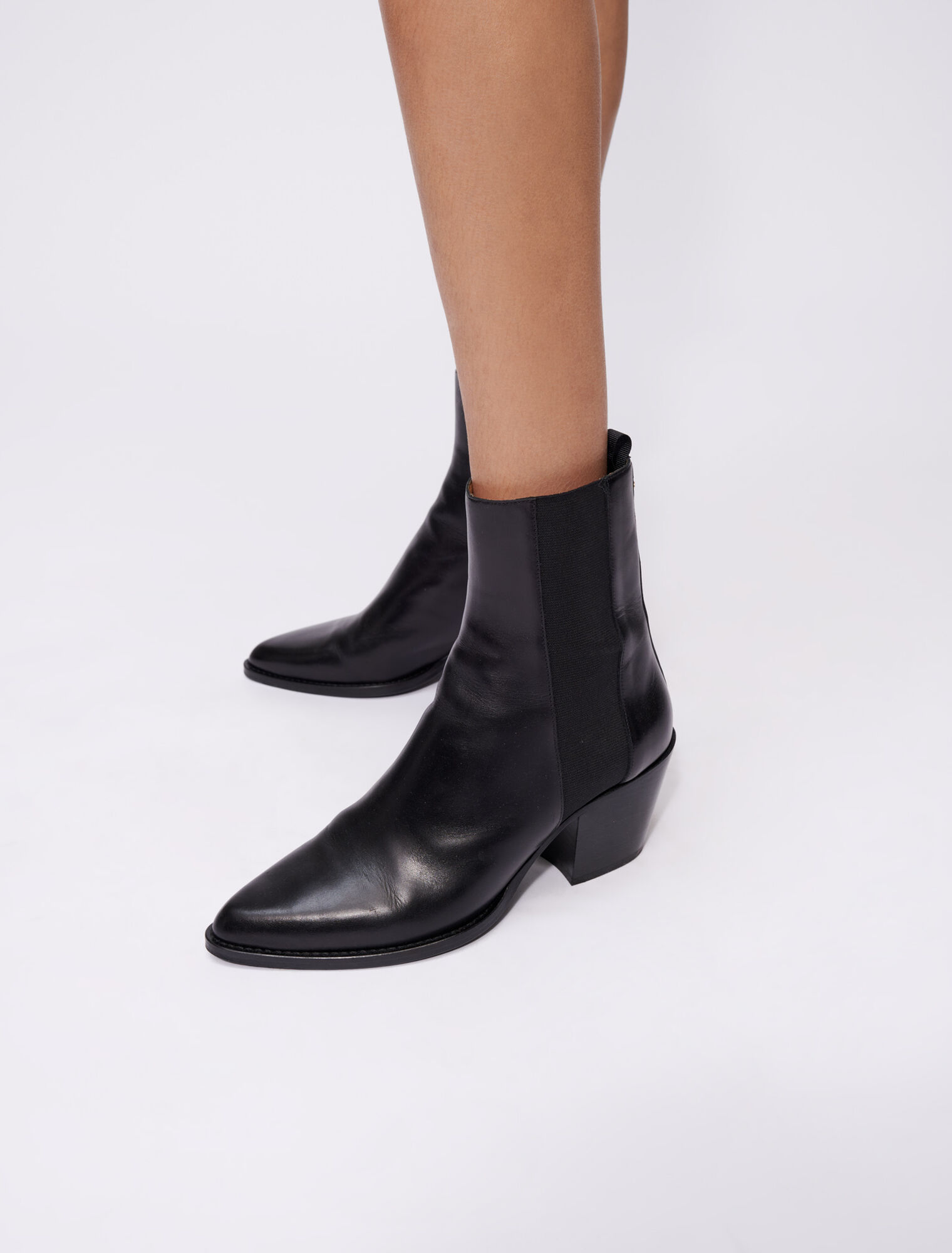 Bottines en cuir lisse mi-haute