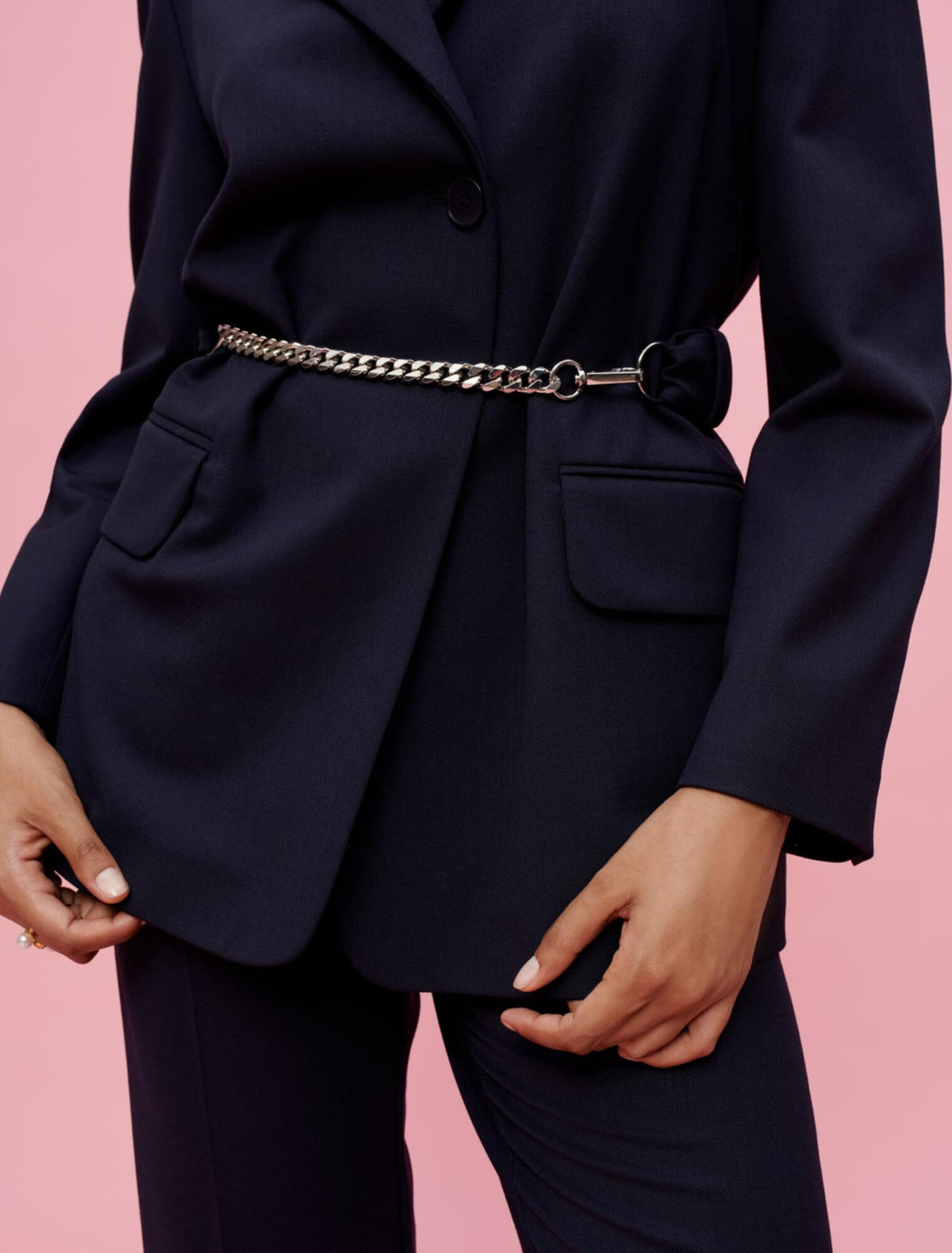 Tailored jacket with chain belt