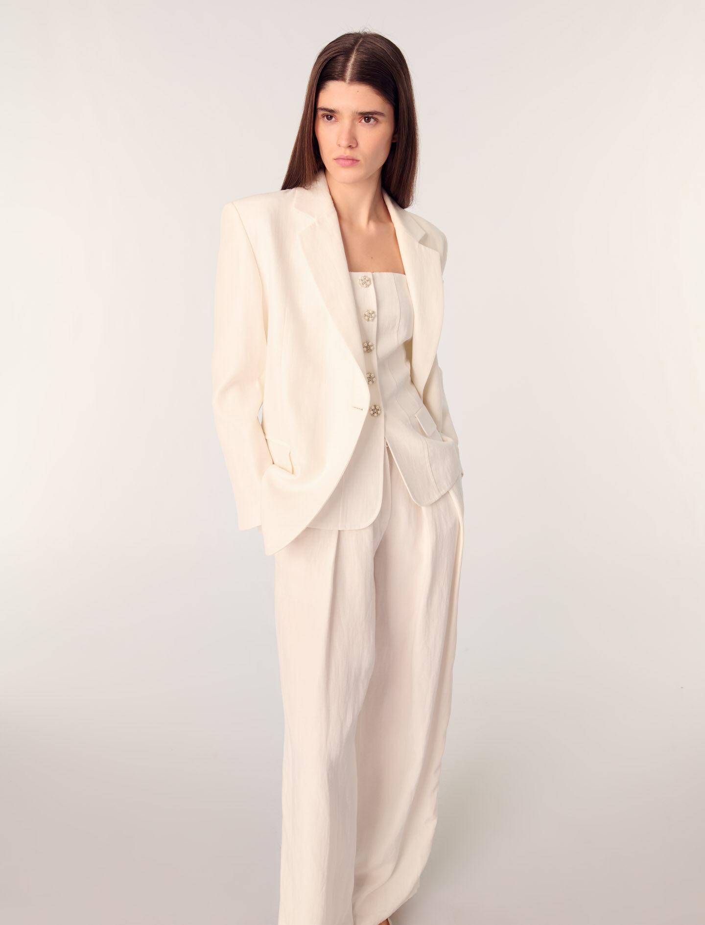 【送料&関税込】MSGM Wallet Design Ivory Jacket Short tweed jacket White For Women | Maje