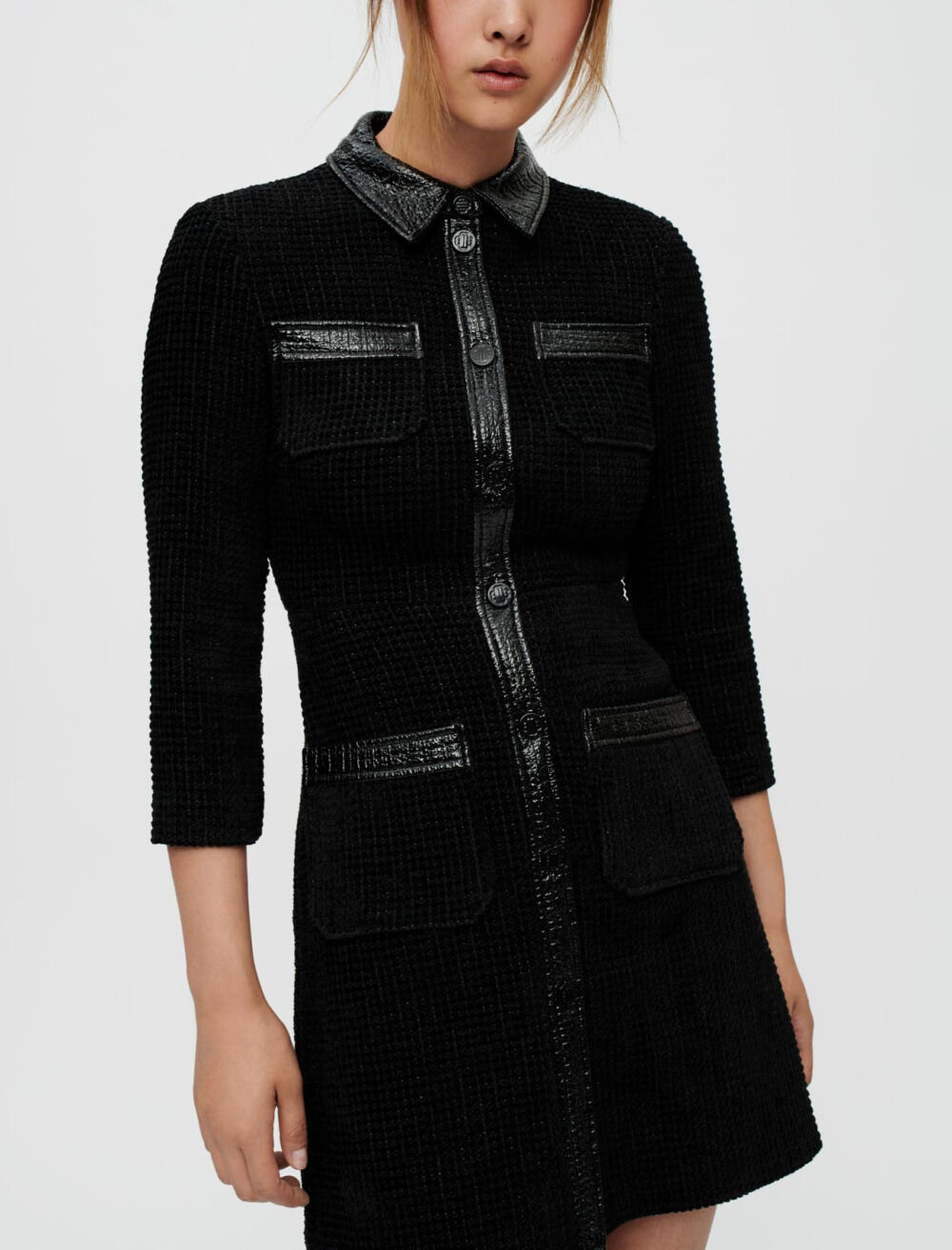 Velvet tweed and vinyl dress