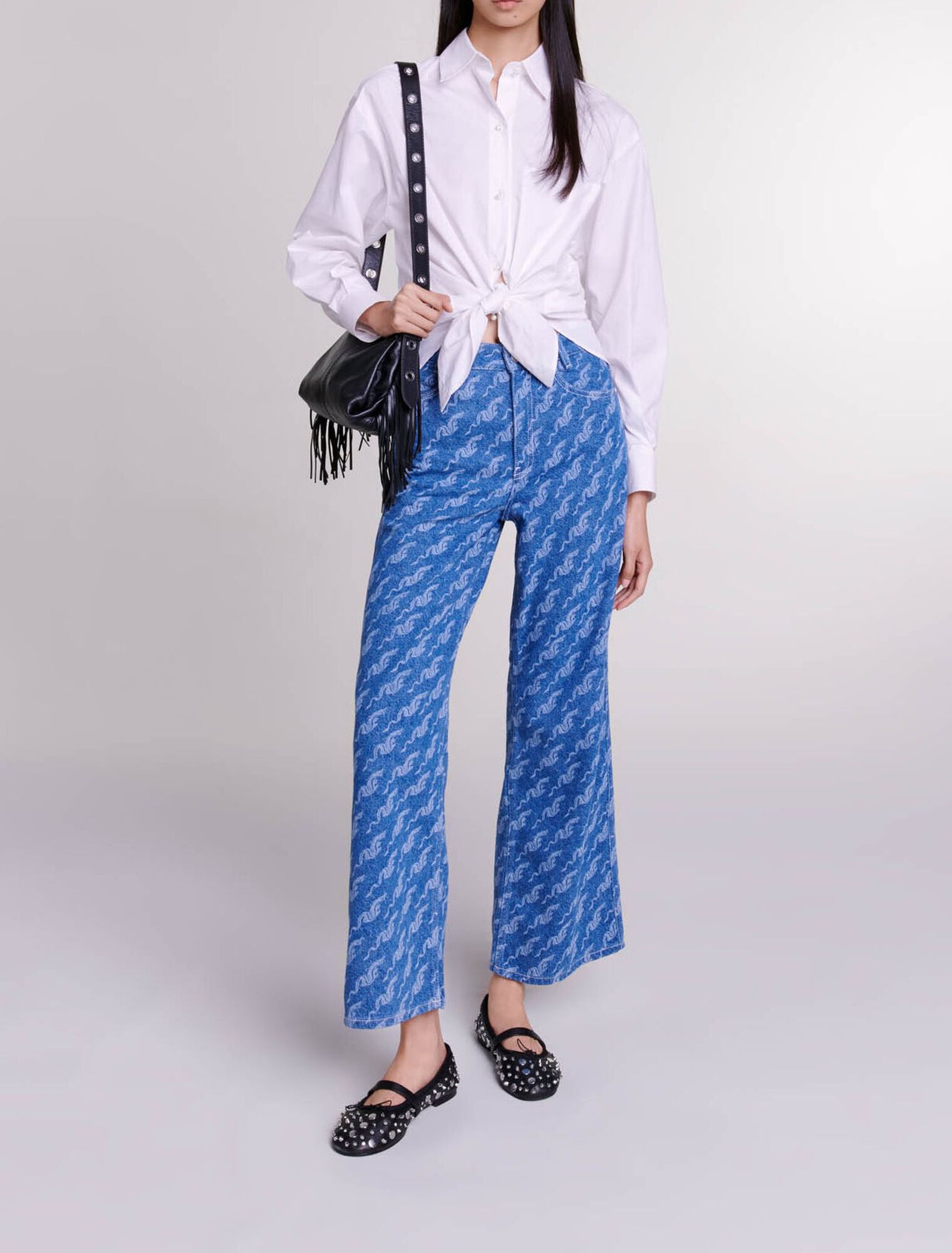 Wide-leg patterned jeans