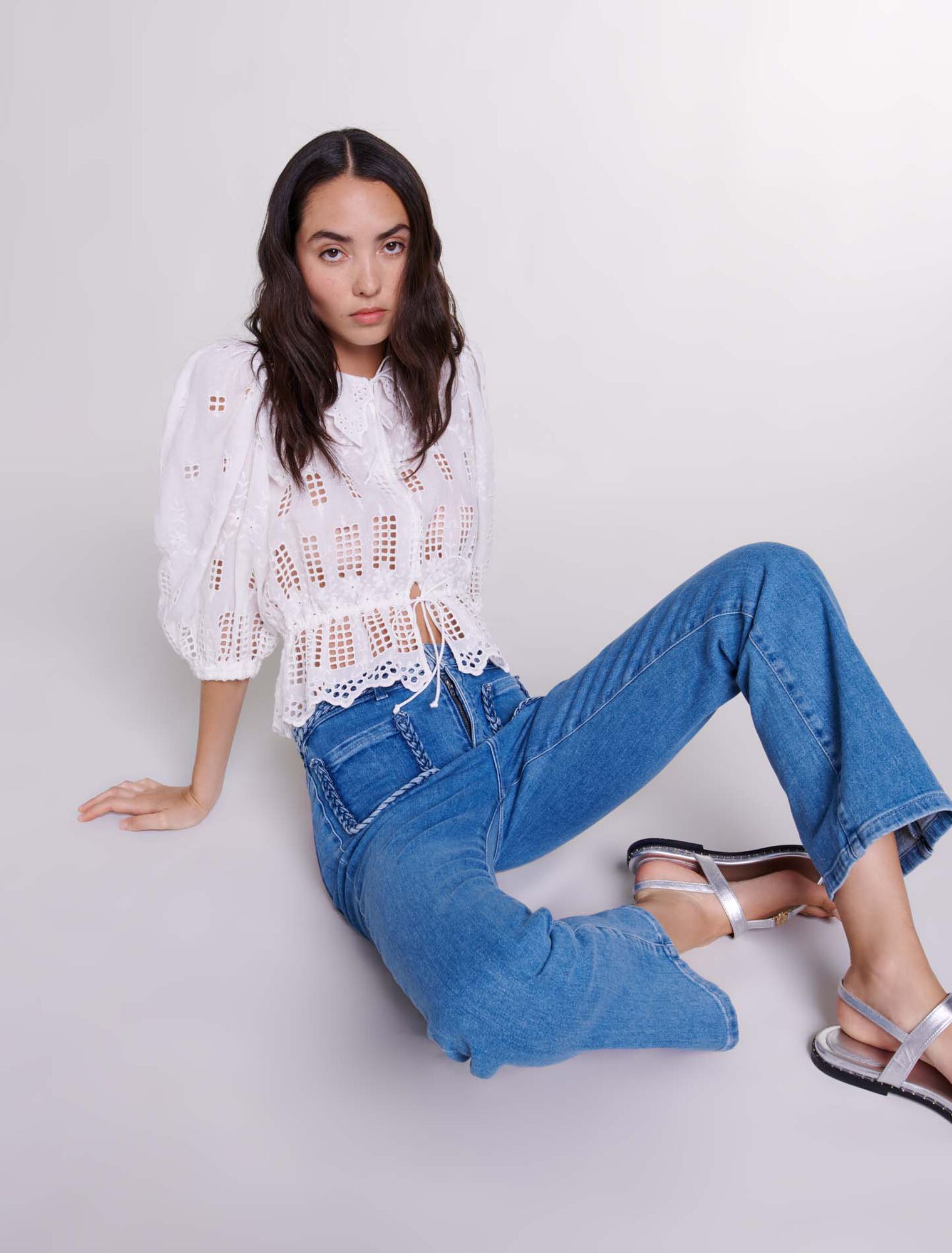 Embroidered ramie blouse