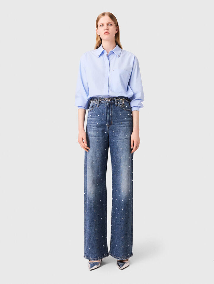 Wide-leg denim jeans with studs