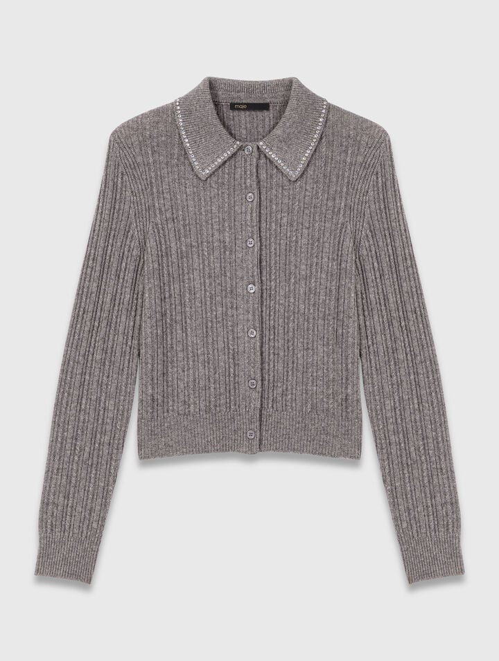 Rhinestone collar cardigan