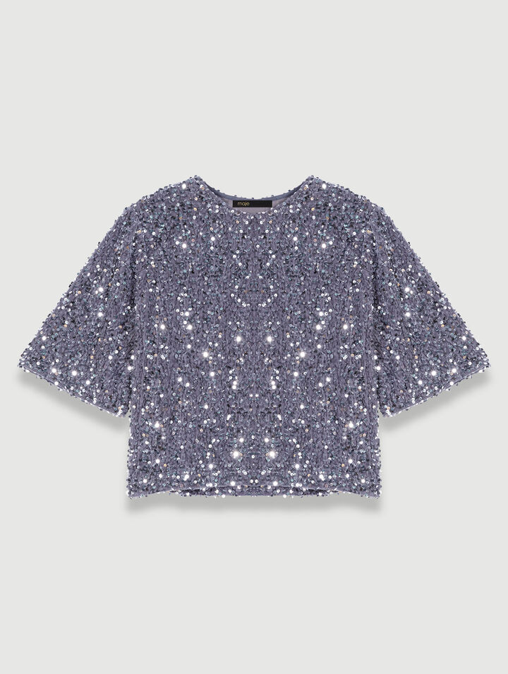 Sequinned velvet top