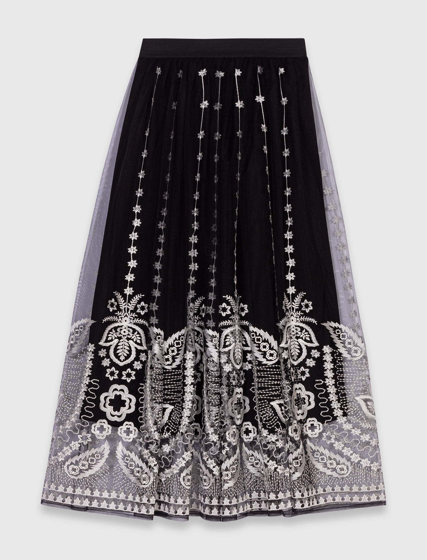 Long embroidered tulle skirt Black / Gray for Women | Maje