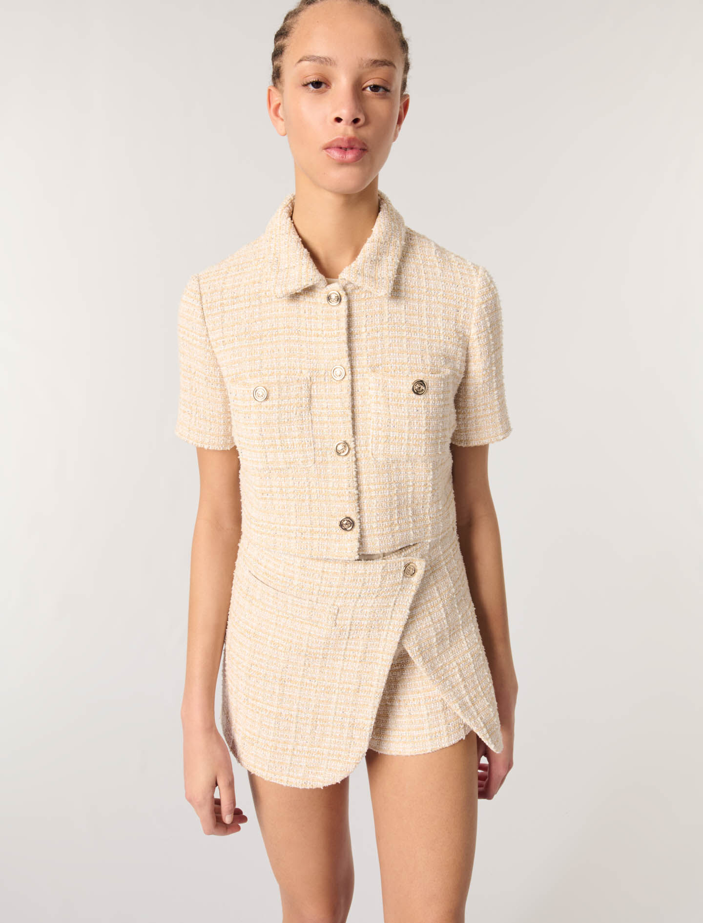 【国内正規総代理店アイテム】 Short tweed jacket Natural for Women | Maje トップス