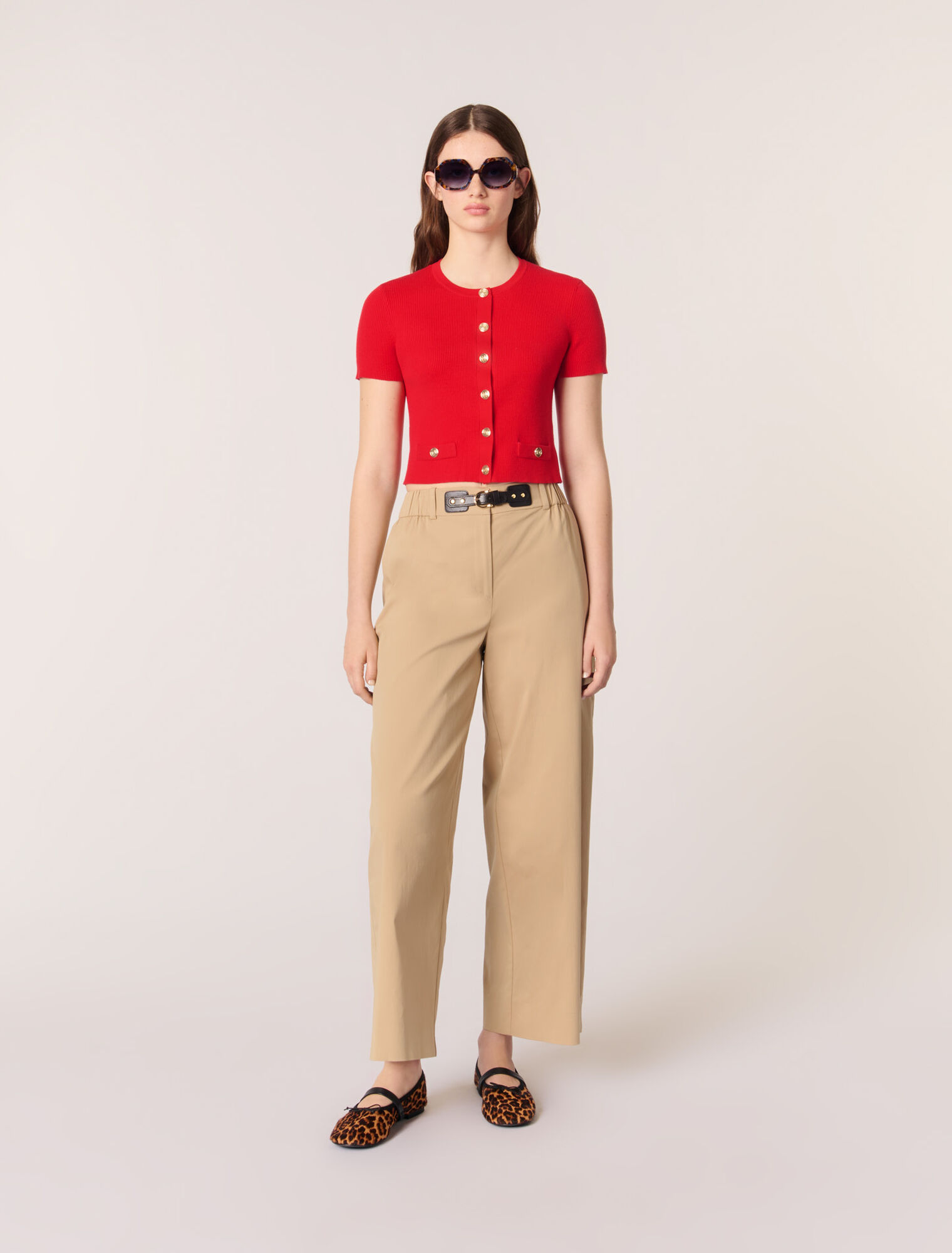 Wide-leg cotton trousers